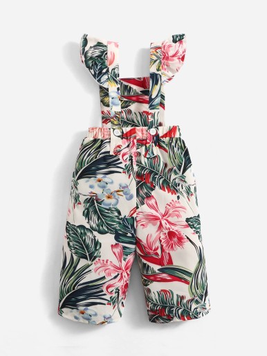 SHEIN Baby Tropical Print Butterfly Sleeve Jumpsuit