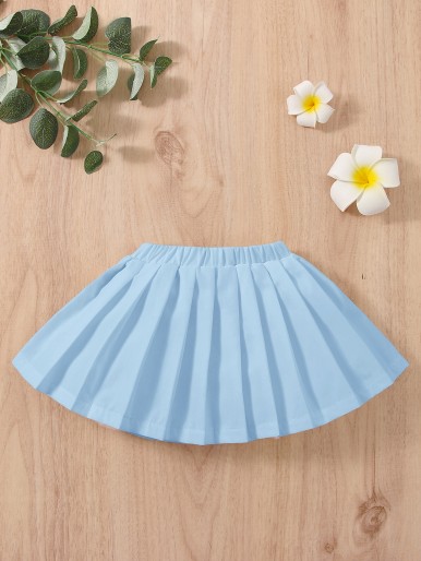 Baby Solid Elastic Waist Pleated Skirt