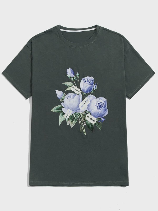 ROMWE Guys Floral Print Tee