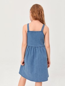 Girls Button Front Cami Denim Dress