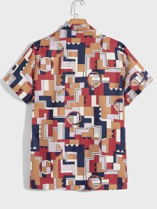 ROMWE Guys Geo Print Button Front Shirt