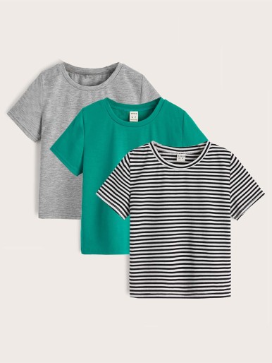 SHEIN BASICS Toddler Boys 3pcs Striped Print Tee