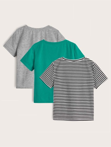 SHEIN BASICS Toddler Boys 3pcs Striped Print Tee