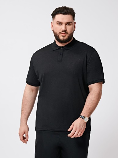 Extended Sizes Men Buttoned Half Placket Solid Polo Shirt