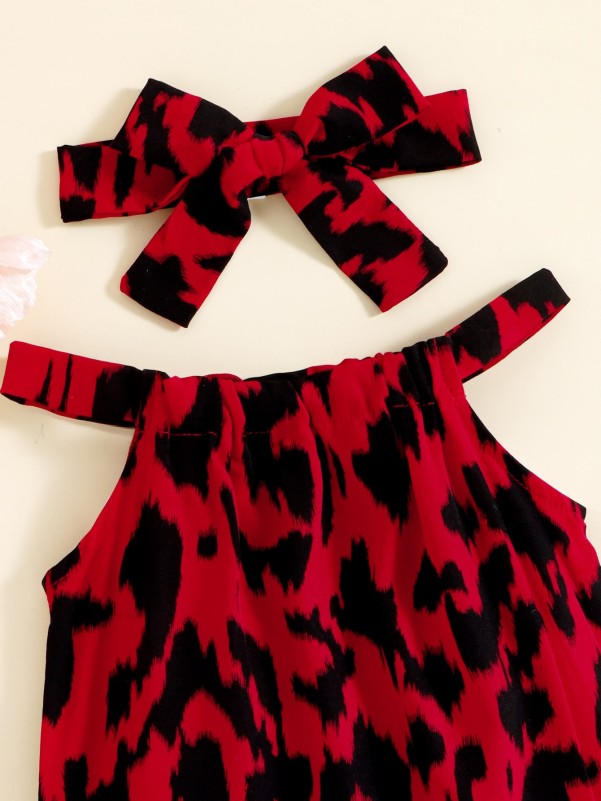 Baby Allover Print Jumpsuit & Headband