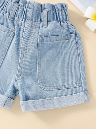 Toddler Girls Paperbag Waist Rolled Hem Denim Shorts