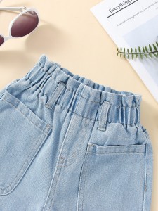 Toddler Girls Paperbag Waist Rolled Hem Denim Shorts