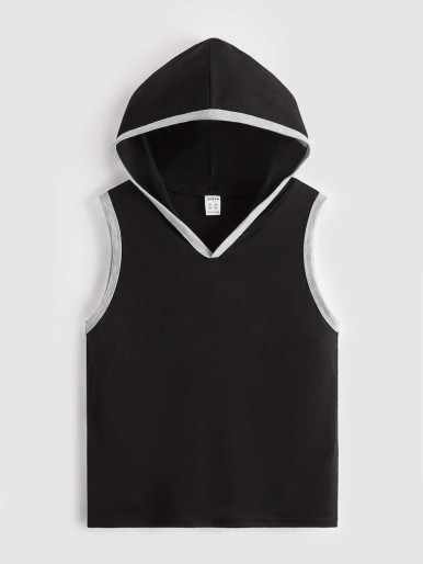 SHEIN Boys Contrast Binding Hooded Tank Top