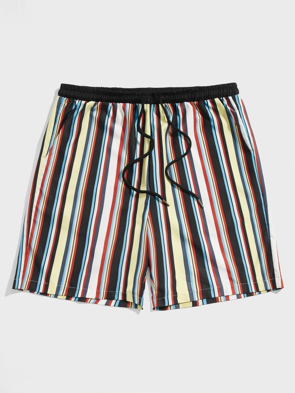 ROMWE Guys Striped Drawstring Shorts