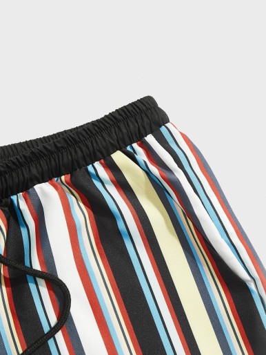 ROMWE Guys Striped Drawstring Shorts