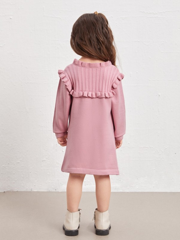 Toddler Girls Frill Trim Solid Sweater Dress