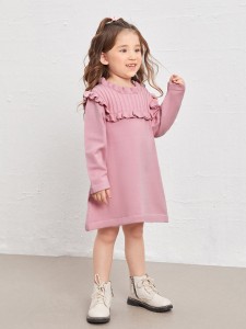 Toddler Girls Frill Trim Solid Sweater Dress