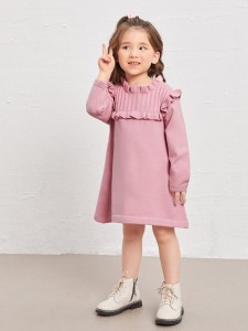 Toddler Girls Frill Trim Solid Sweater Dress