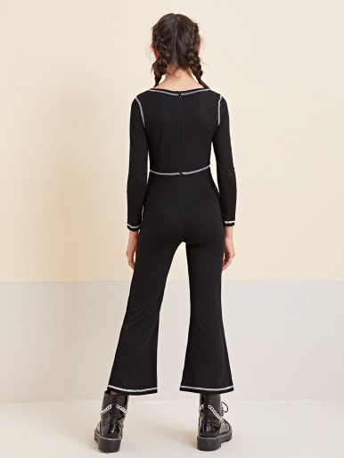 Girls Contrast Stitch Flare Leg Jumpsuit