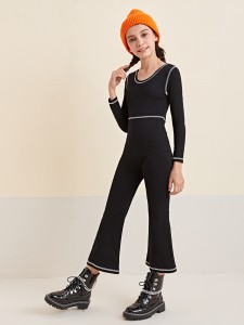 Girls Contrast Stitch Flare Leg Jumpsuit