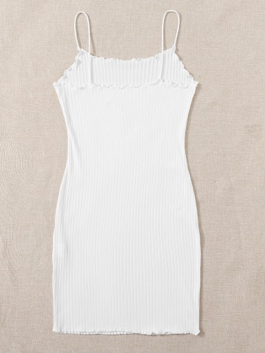 Ribbed Lettuce-Edge Cami Dress