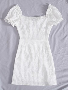 Frill Trim Tie Front Crinkle Dress