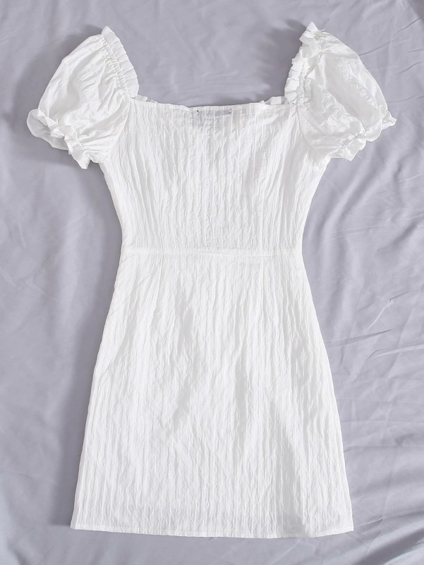 Frill Trim Tie Front Crinkle Dress