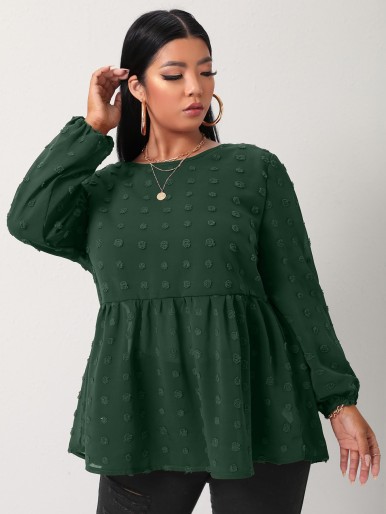 Plus Swiss Dot Ruffle Hem Tunic Blouse