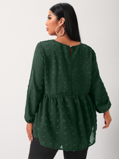 Plus Swiss Dot Ruffle Hem Tunic Blouse