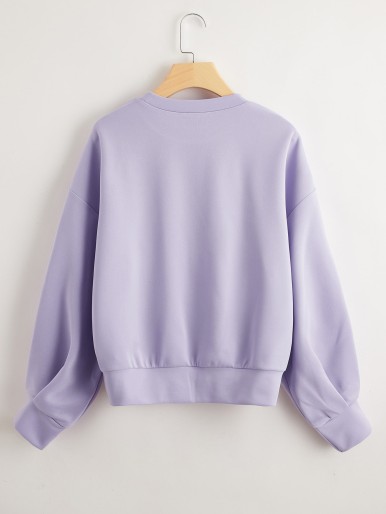 Drop Shoulder Fold Pleated Sleeve Solid Pullover