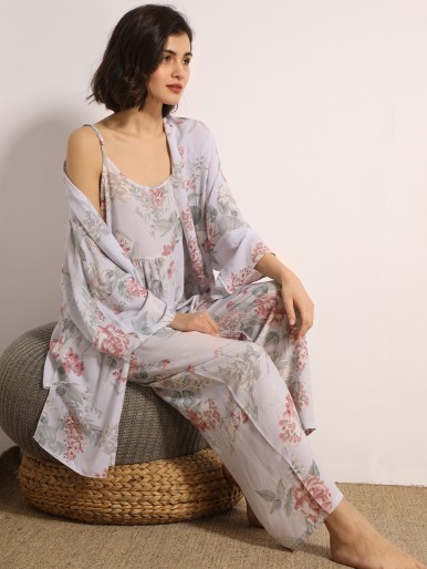 3pack Floral Print Cami PJ Set & Robe