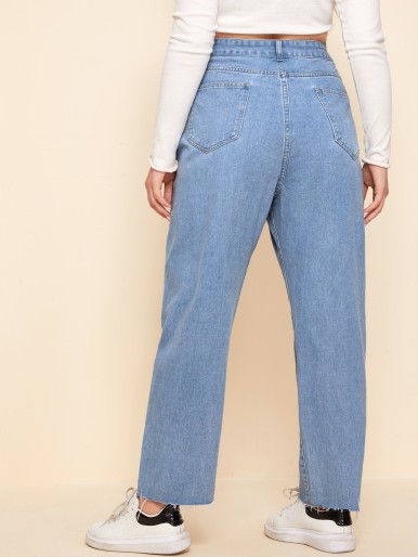 Plus High Waisted Raw-Cut Mom Jeans