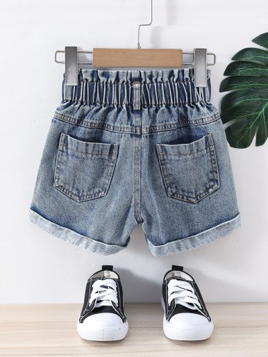 Toddler Girls Paperbag Waist Pocket Patched Denim Shorts