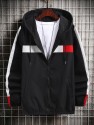 Men Contrast Panel Drawstring Hooded Jacket