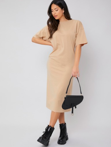 Drop Shoulder Solid Tee Dress