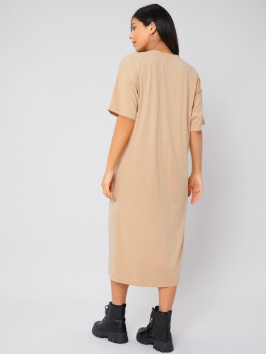 Drop Shoulder Solid Tee Dress