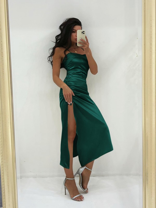 Satin Drawstring Side Split Thigh Cami Bridesmaid Dress