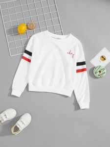 Girls Striped Sleeve Sweatshirt