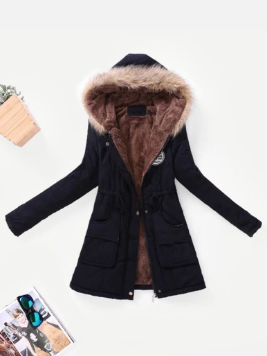 Contrast Lined Hood Parka Coat