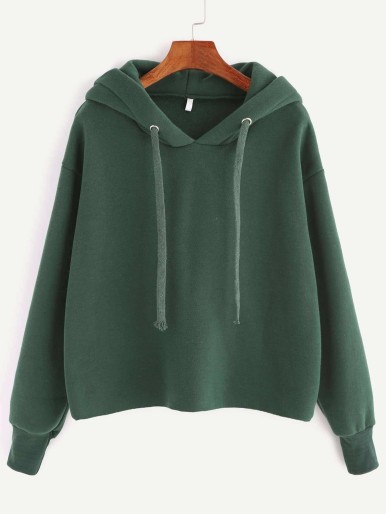 Dark Green Hooded Drop Shoulder Sweatshirt