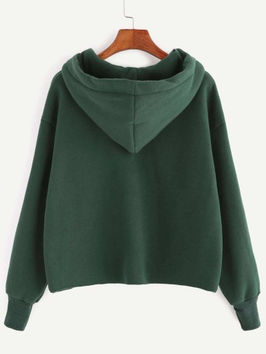 Dark Green Hooded Drop Shoulder Sweatshirt