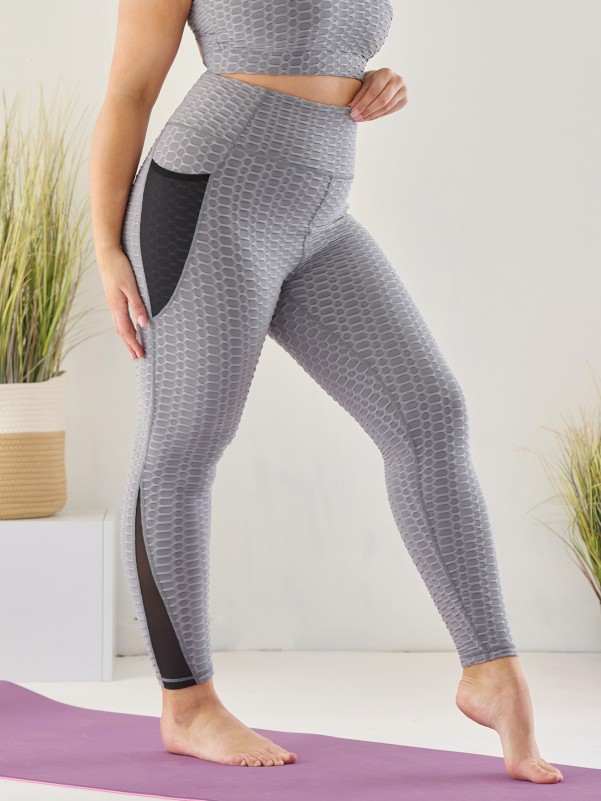 Plus Contrast Mesh Sports Leggings With Phone Pocket