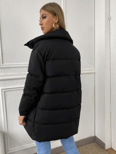 Solid Button Up Puffer Coat