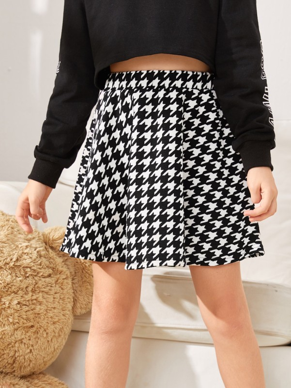 Girls Houndstooth High Waist Skirt