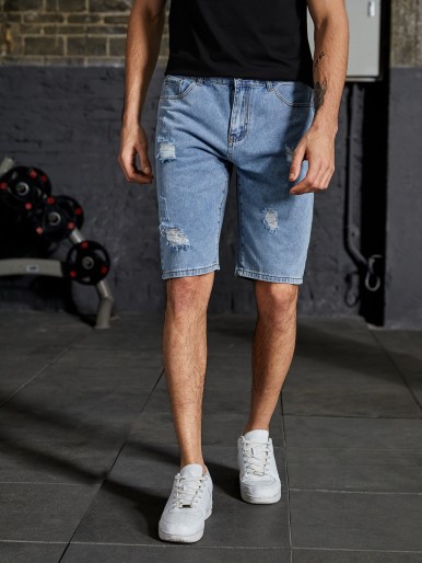 Men Ripped Denim Shorts