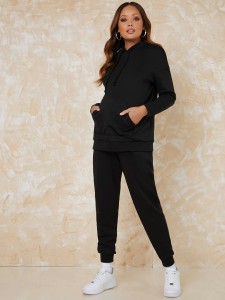 Maternity Cotton Drawstring Pocket Hoodie & Joggers Set