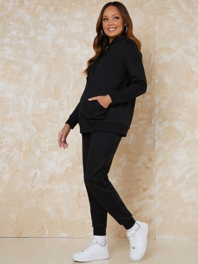 Maternity Cotton Drawstring Pocket Hoodie & Joggers Set