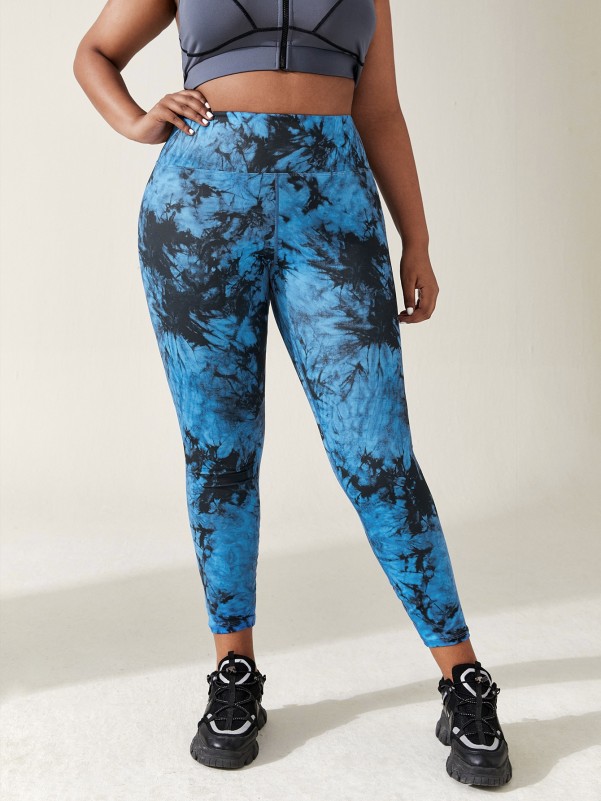 Plus Four-way Stretch Tie Dye Sports Leggings