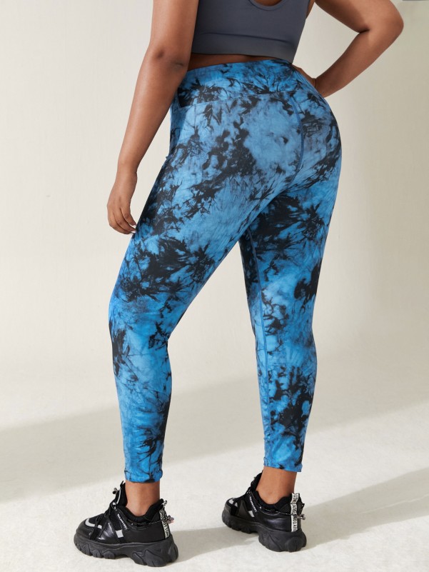 Plus Four-way Stretch Tie Dye Sports Leggings