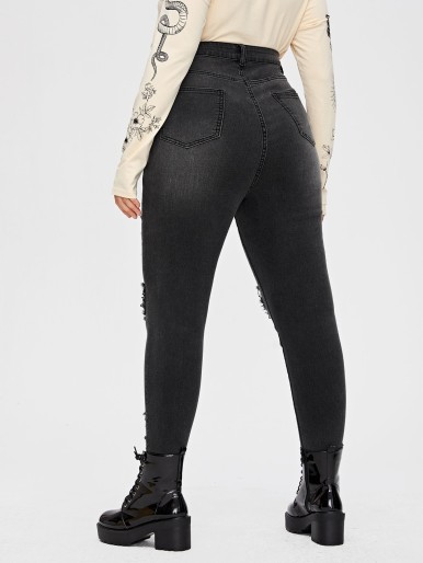 Plus Curvy High Waist Ripped Skinny Jeans