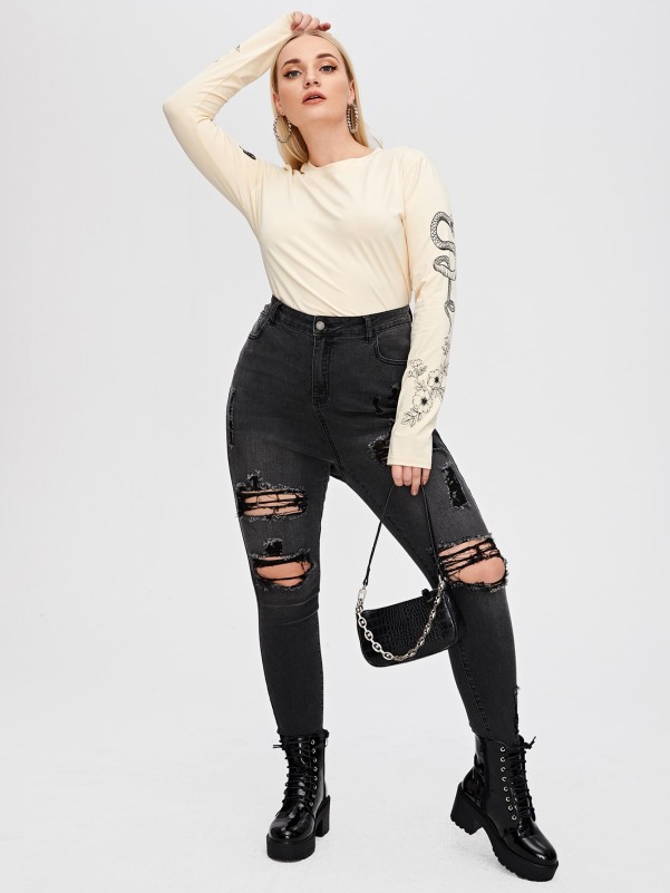 Plus Curvy High Waist Ripped Skinny Jeans