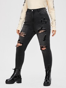 Plus Curvy High Waist Ripped Skinny Jeans