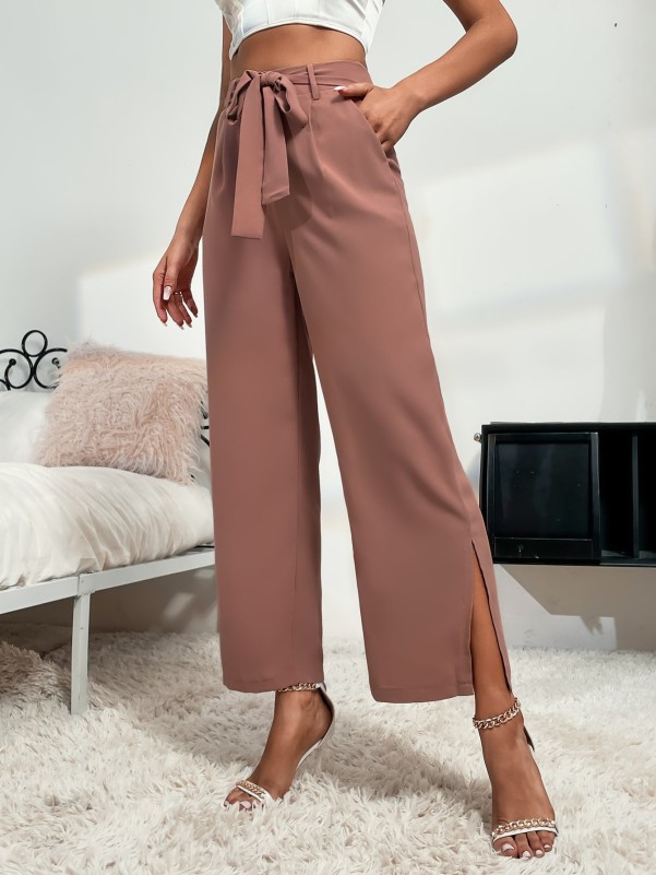 Split Hem Belted Suit Pants