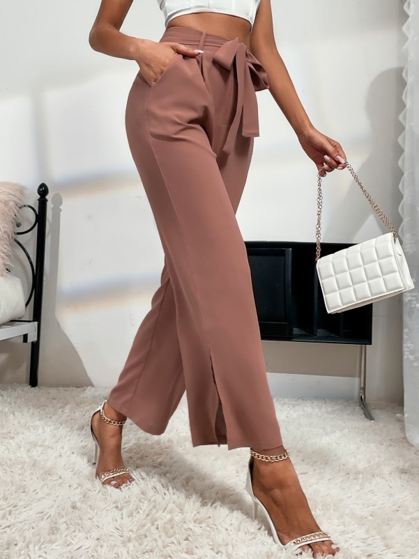 Split Hem Belted Suit Pants