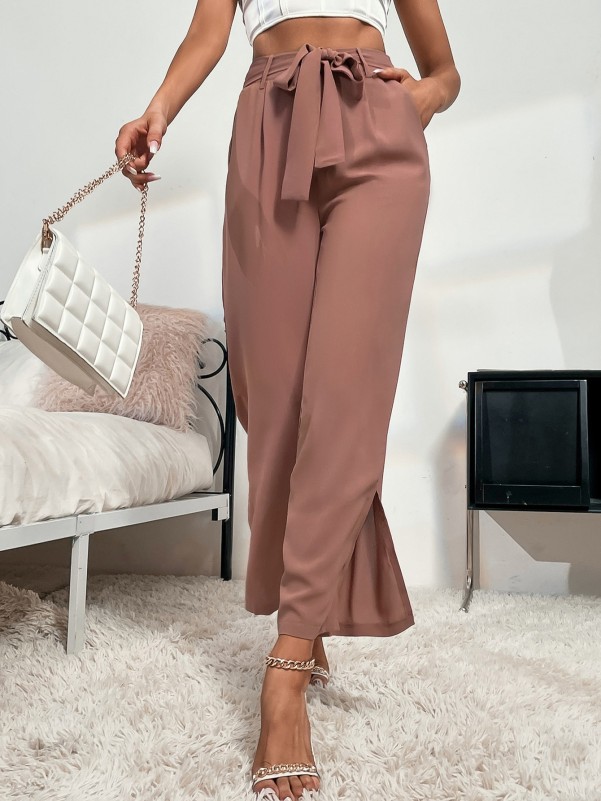 Split Hem Belted Suit Pants